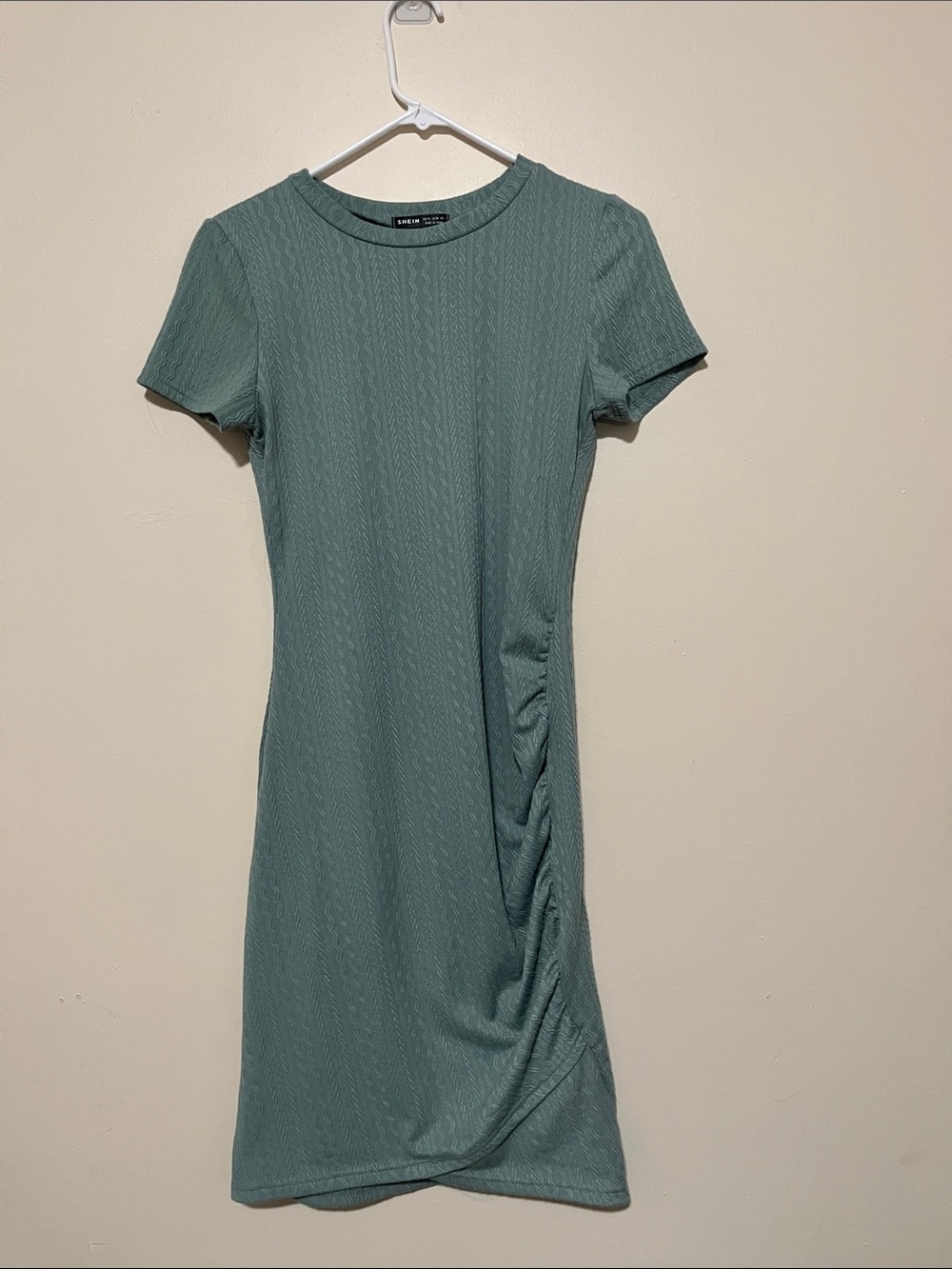 SHEIN Sage Green Short Sleeve Ruched Midi Dress